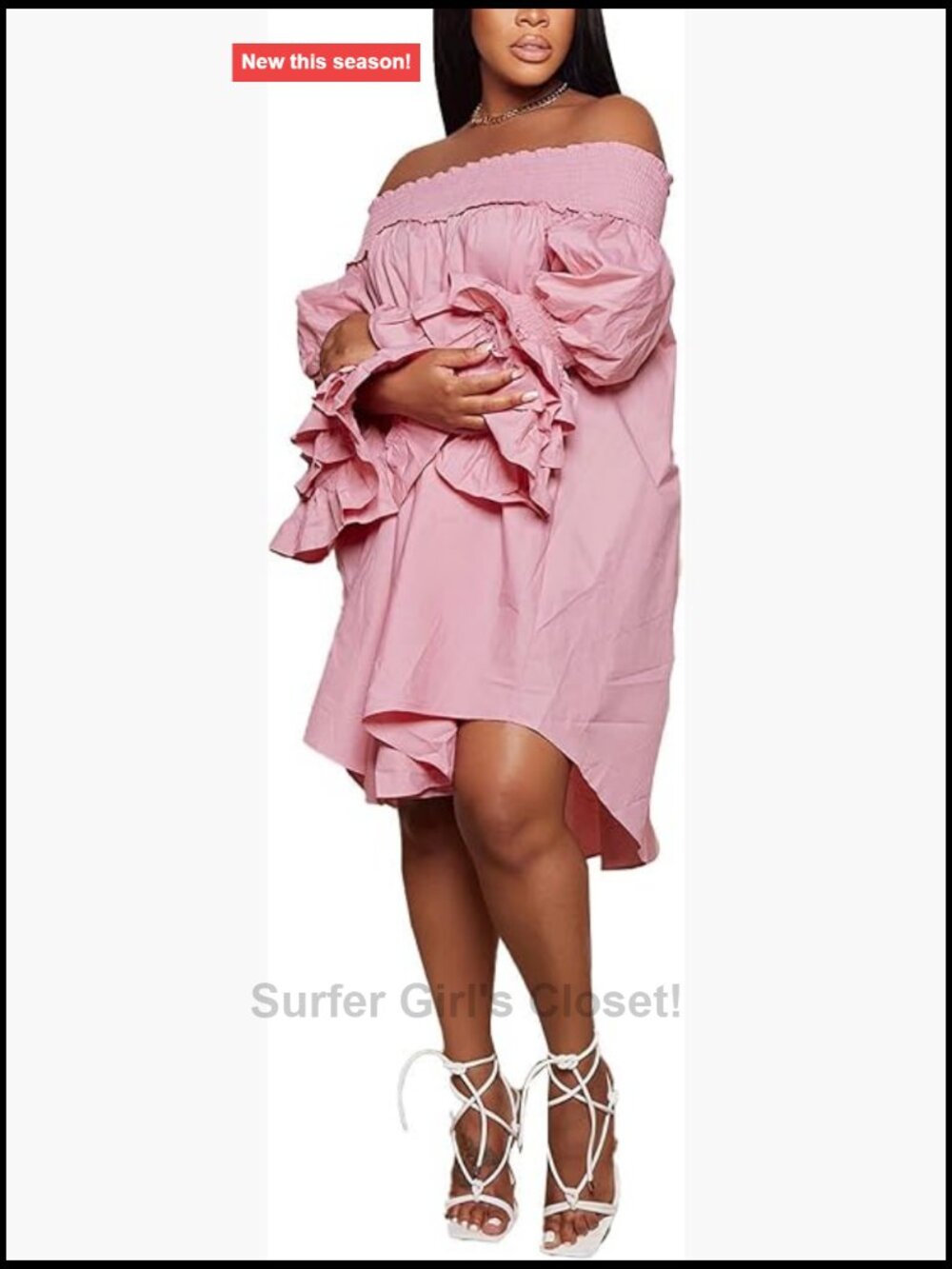 Off Shoulder Midi Dress A-Line Ruffle Sleeve Plus Size Casual Sundress